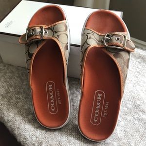 Coach Khaki/Natural/Orange Bonny Slip On Sandals